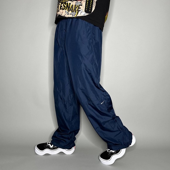 Nike Pants Vintage Nike Track Pants Navy Blue Nylon White Swoosh